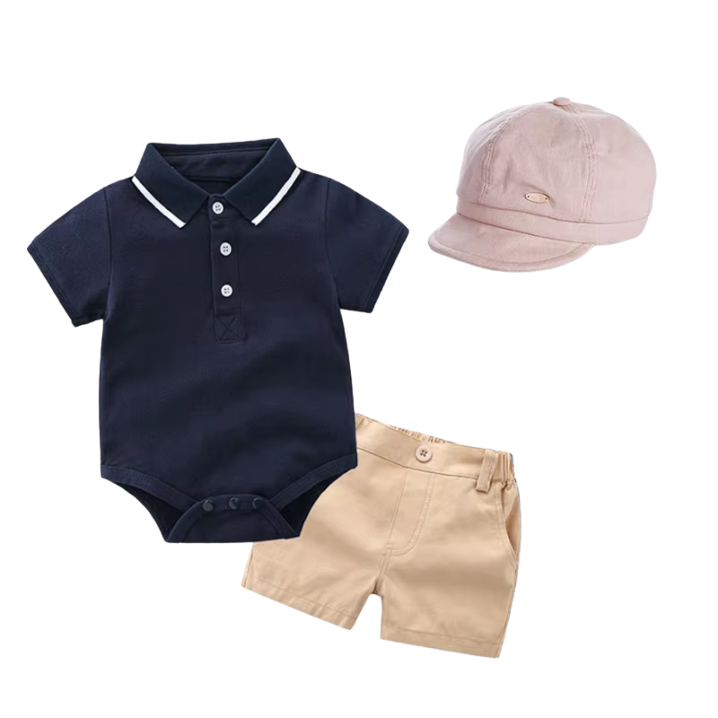 OkapiGlow Heritage Polo Romper Set – 5 Piece Classic Outfit