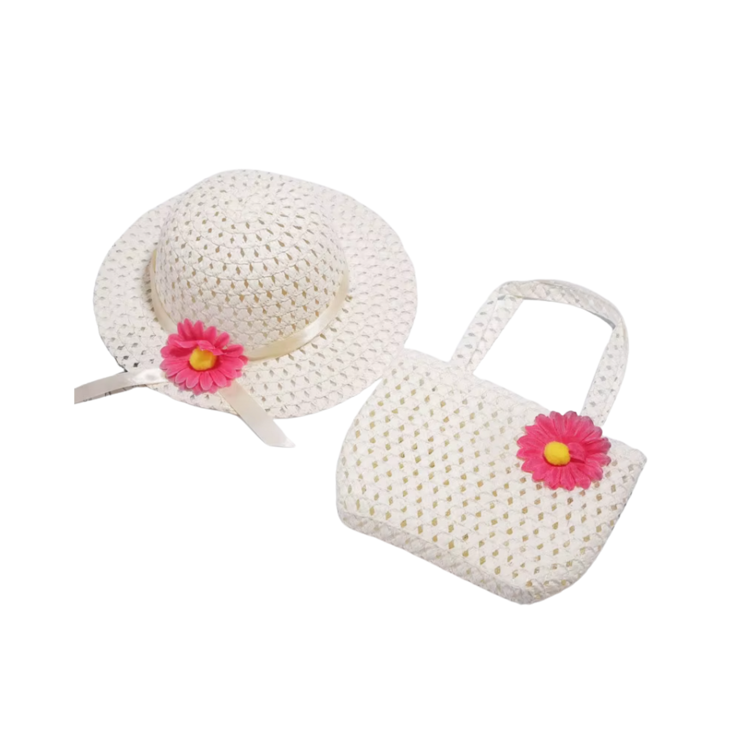 Girls Summer Straw Hat & Bag Set