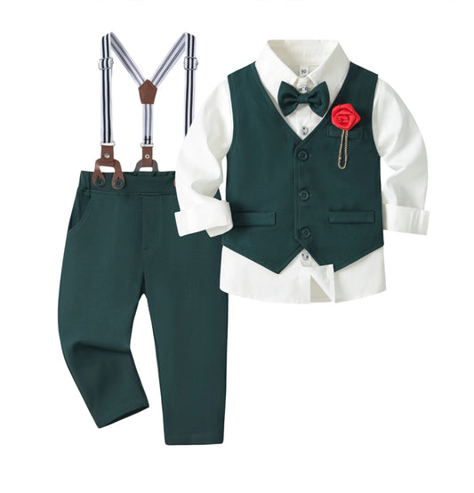 OkapiGlow Little Heritage 4-Piece Suspender Suit Set