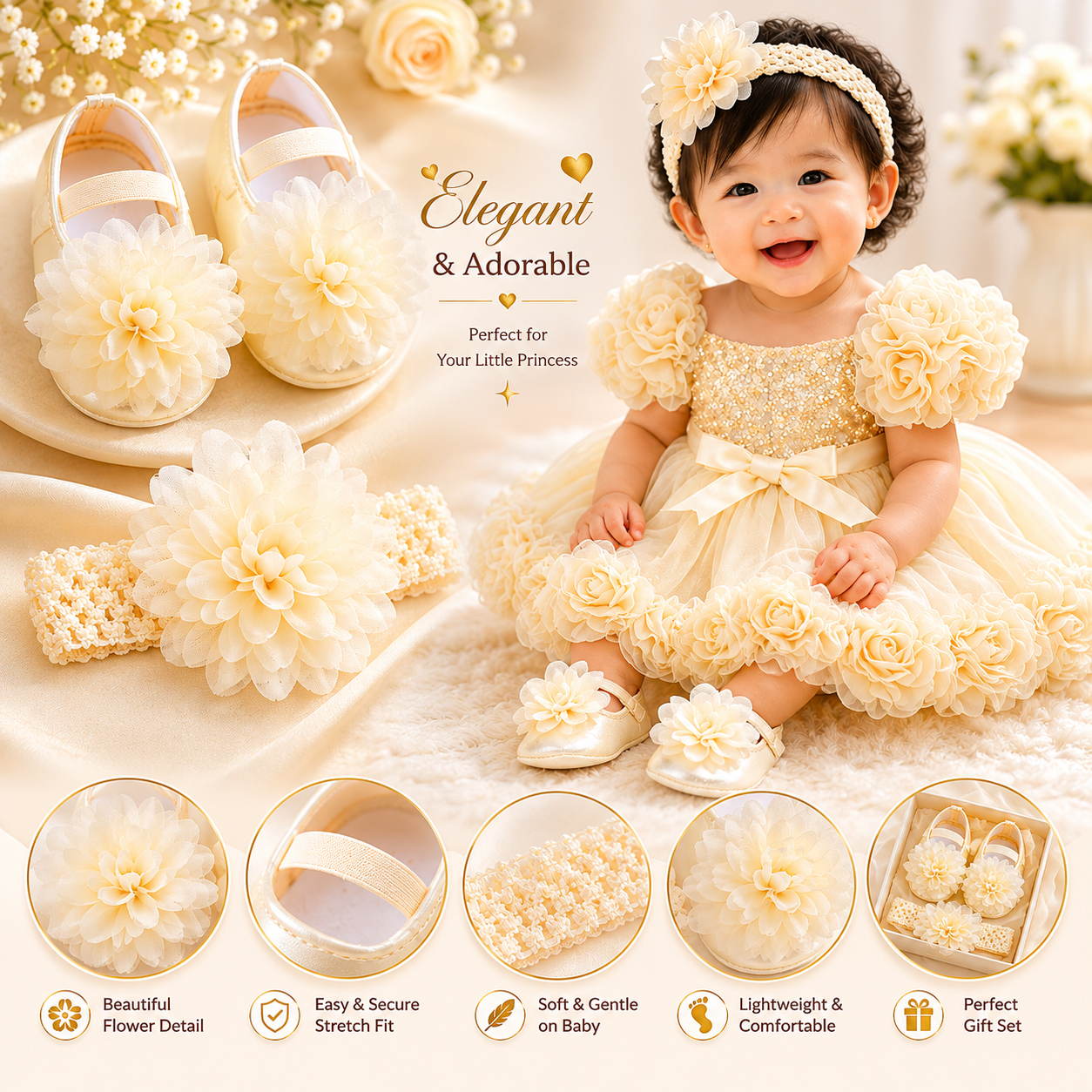 Luxe Bloom Baby Shoe & Headband Set