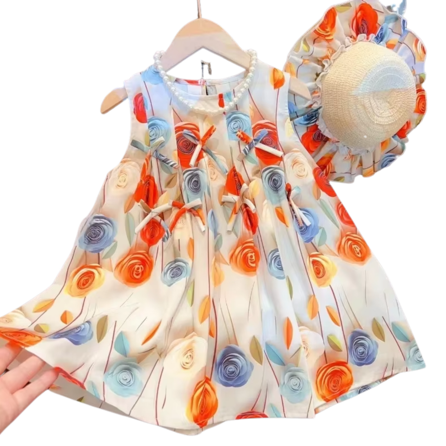Girls Floral Summer Dress with Matching Sun Hat