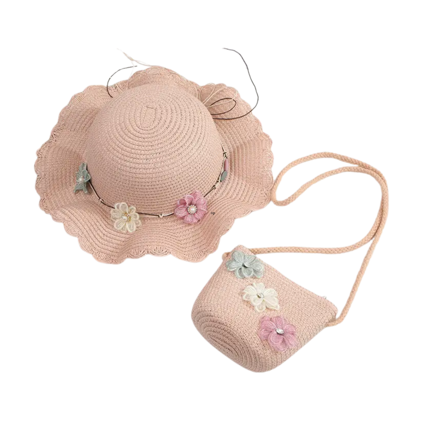 Conjunto Eco Bloom: sombrero de paja y bolso de mano para niñas