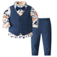 OkapiGlow Navy Bloom 3-Piece Gentleman Suit Set – Printed Shirt, Vest & Trousers (9M–4Y)