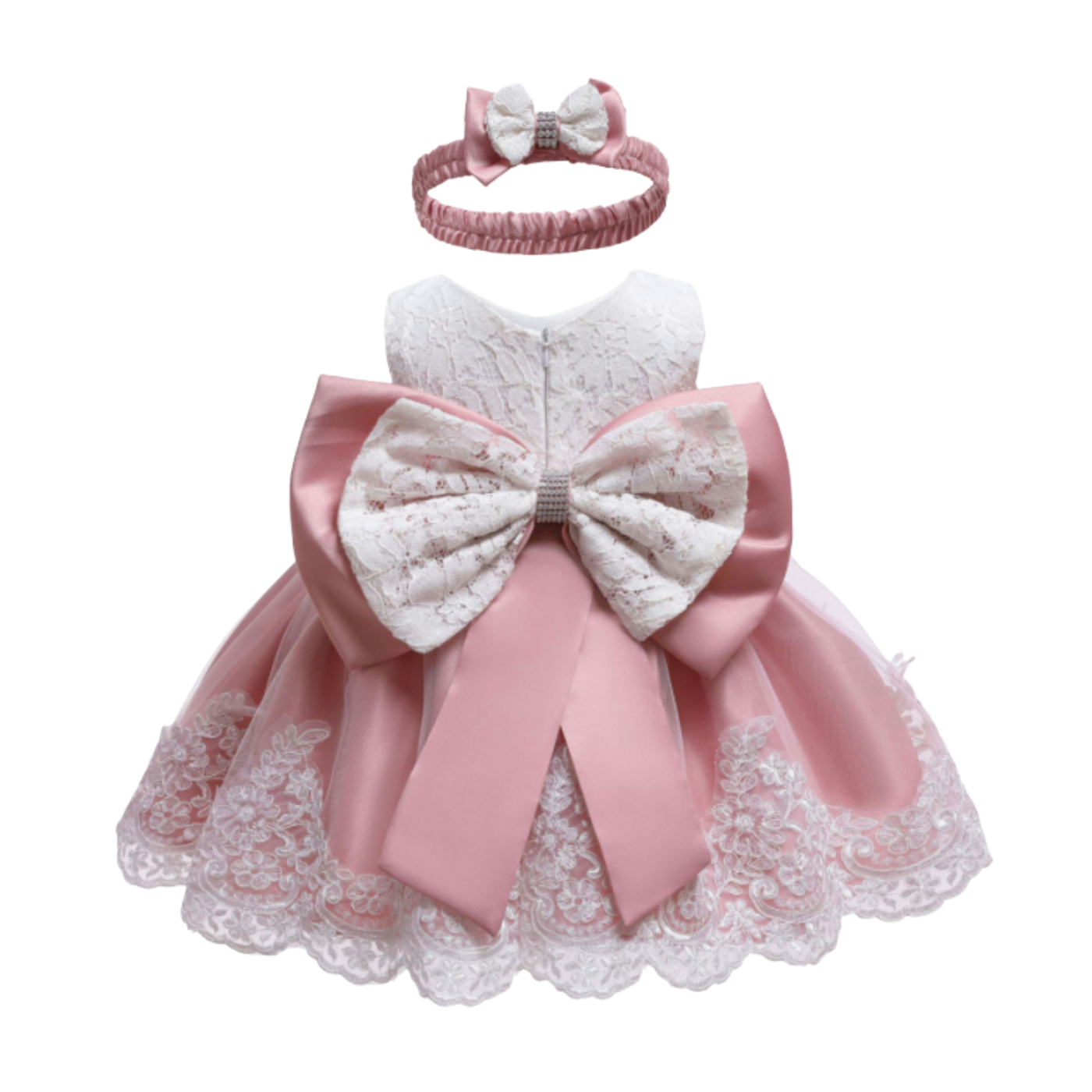 OkapiGlow™ Royal Grace Lace Baptism Dress & Headband Set