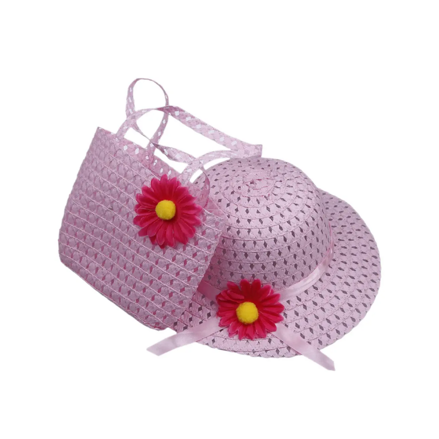 Girls Summer Straw Hat & Bag Set