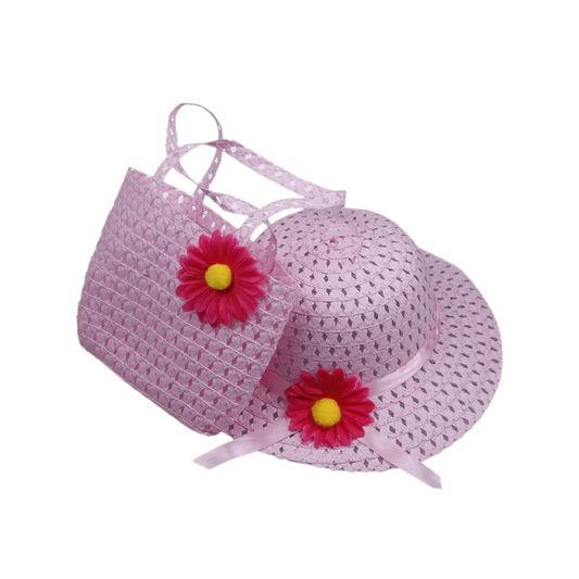 Conjunto de sombrero y bolso de paja de verano para niñas