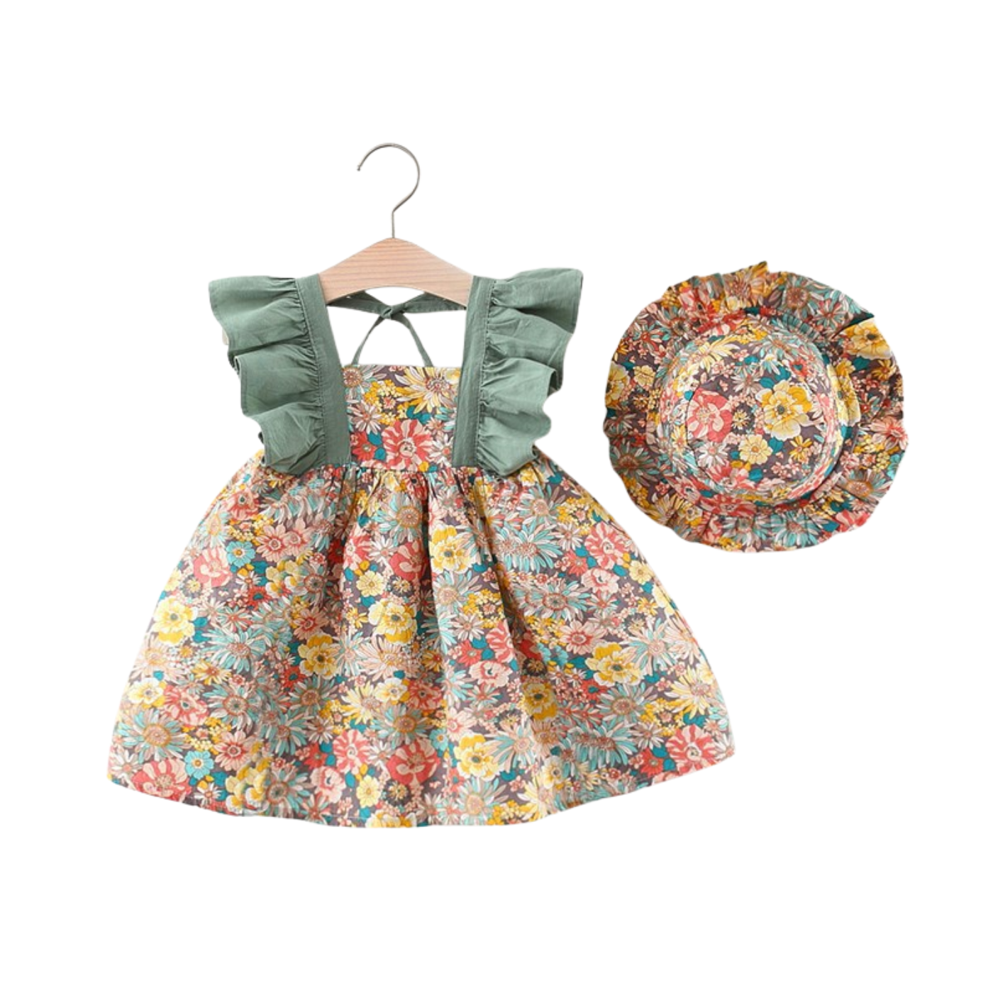 FloraBloom™ Baby Girl Dress & Sun Hat Set – Soft Cotton Summer Outfit