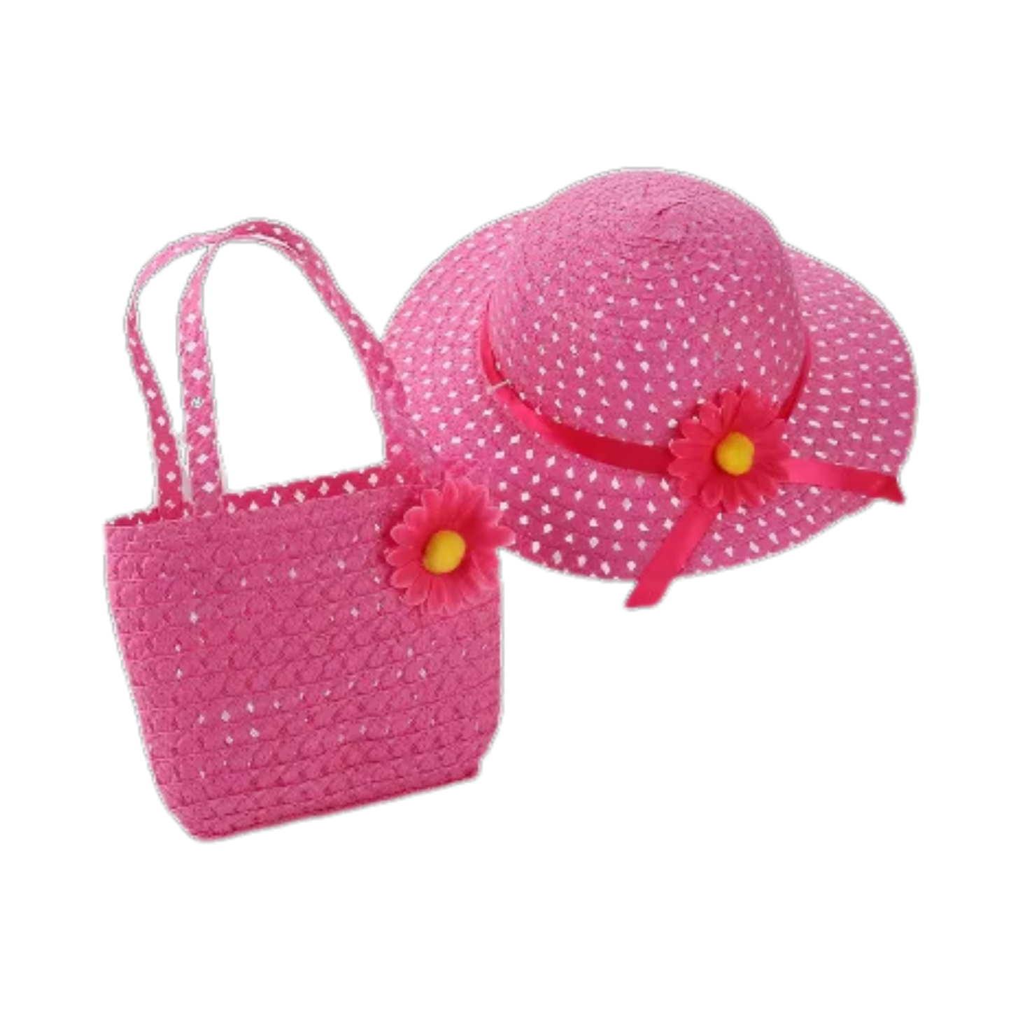 Girls Summer Straw Hat & Bag Set