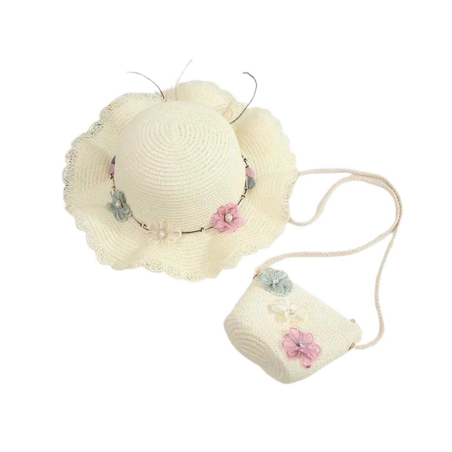 Conjunto Eco Bloom: sombrero de paja y bolso de mano para niñas