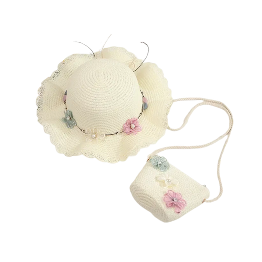 Eco Bloom Set – Straw Hat & Tote for Girls