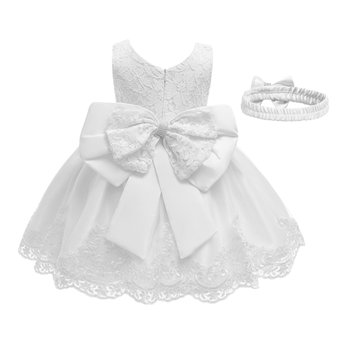 OkapiGlow™ Royal Grace Lace Baptism Dress & Headband Set