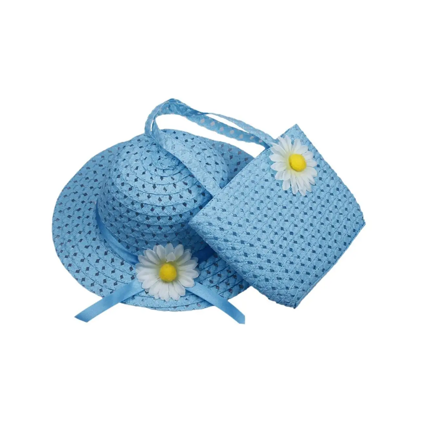 Girls Summer Straw Hat & Bag Set