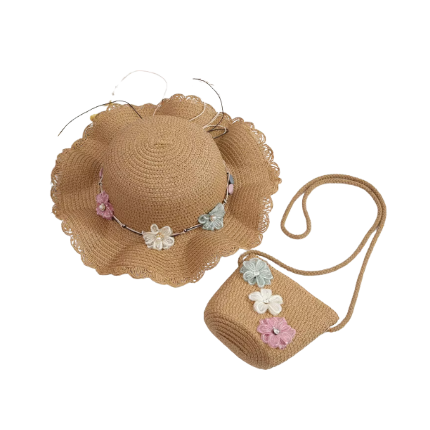 Conjunto Eco Bloom: sombrero de paja y bolso de mano para niñas