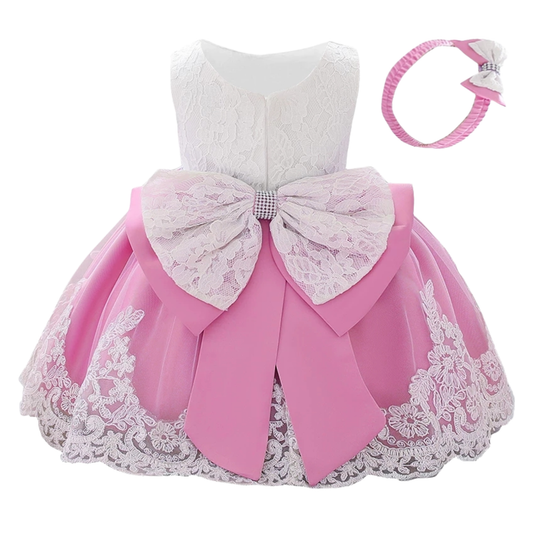 OkapiGlow™ Royal Grace Lace Baptism Dress & Headband Set