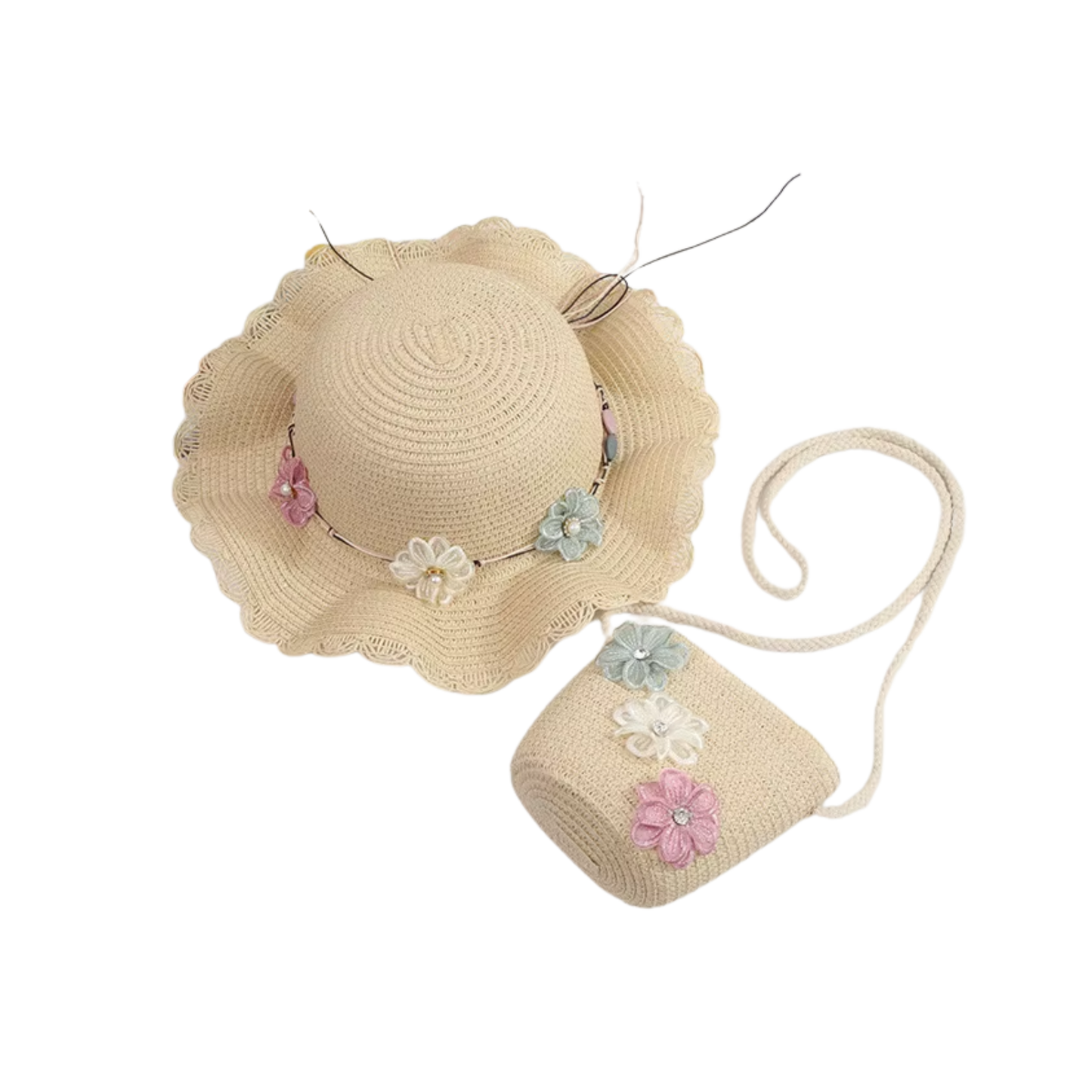 Conjunto Eco Bloom: sombrero de paja y bolso de mano para niñas