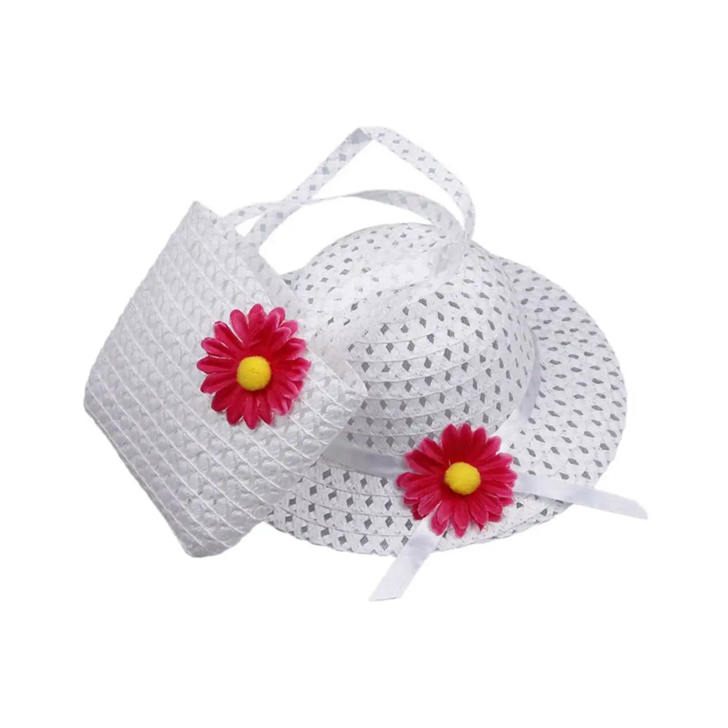Girls Summer Straw Hat & Bag Set