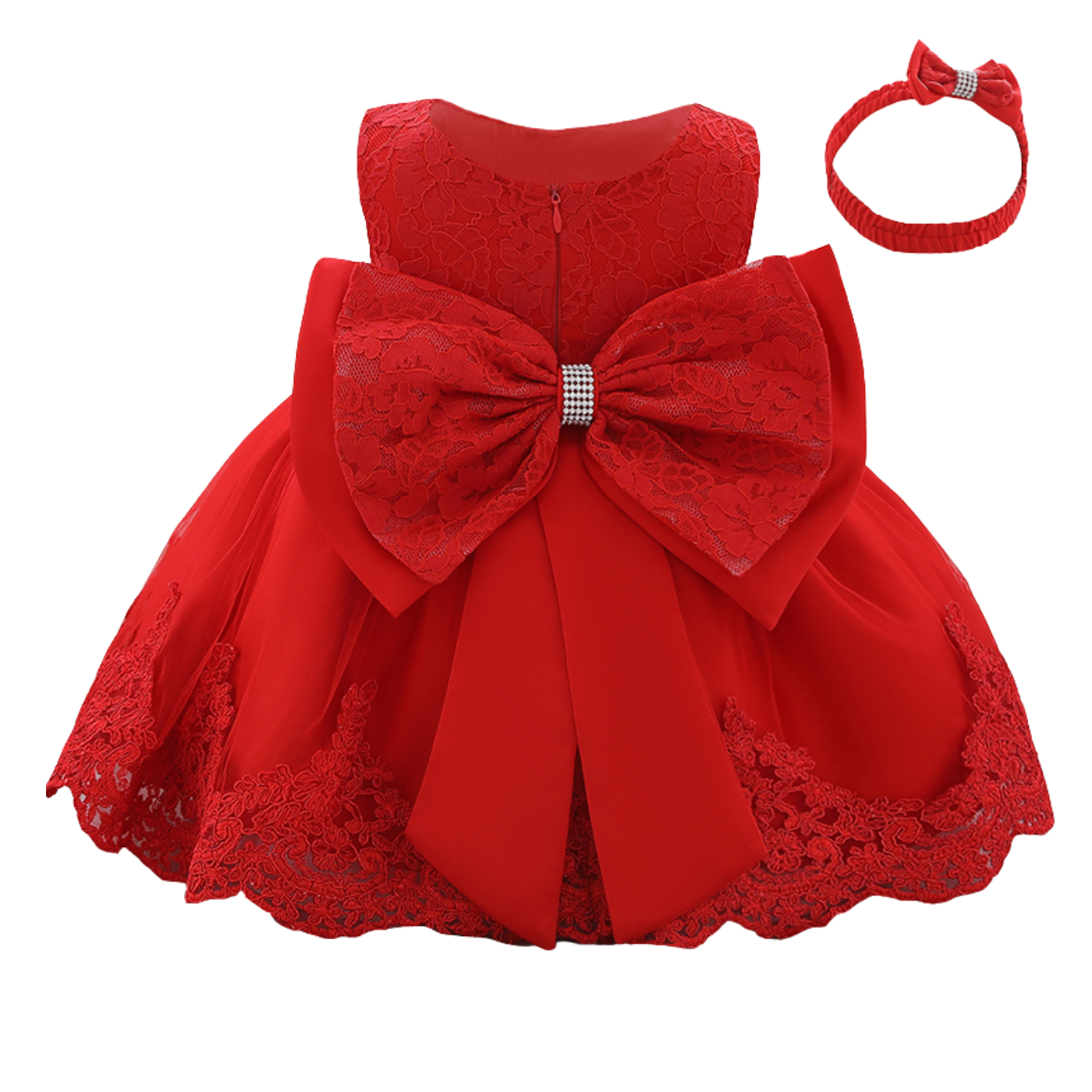 OkapiGlow™ Royal Grace Lace Baptism Dress & Headband Set