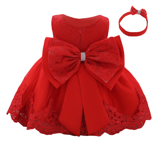 OkapiGlow™ Royal Grace Lace Baptism Dress & Headband Set