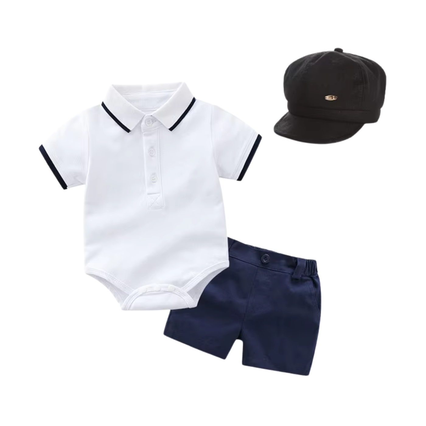 OkapiGlow Heritage Polo Romper Set – 5 Piece Classic Outfit
