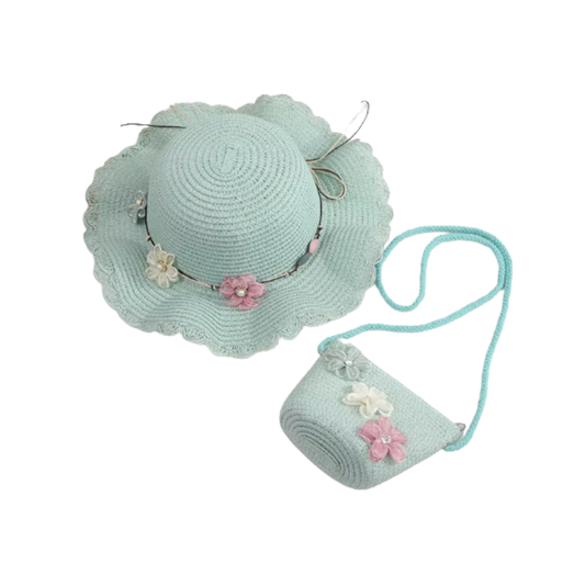 Eco Bloom Set – Straw Hat & Tote for Girls