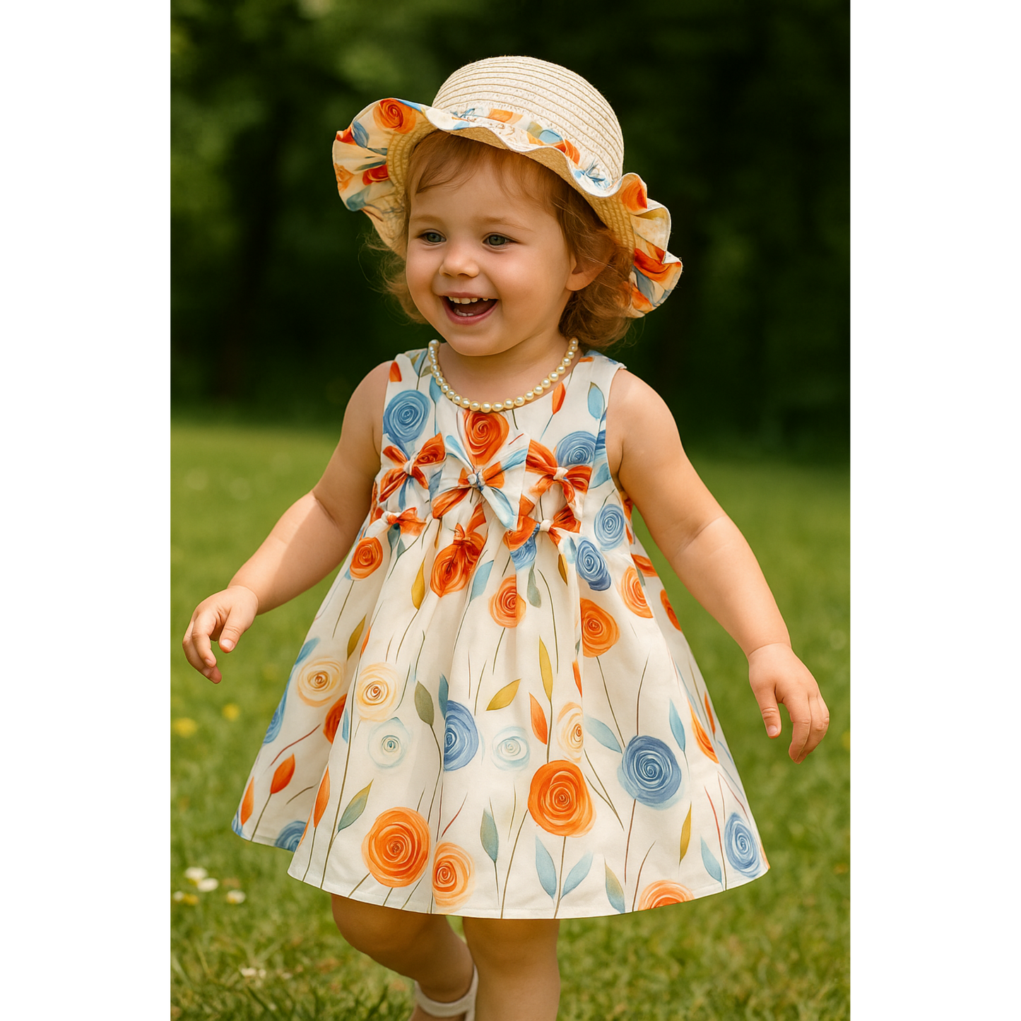 Girls Floral Summer Dress with Matching Sun Hat