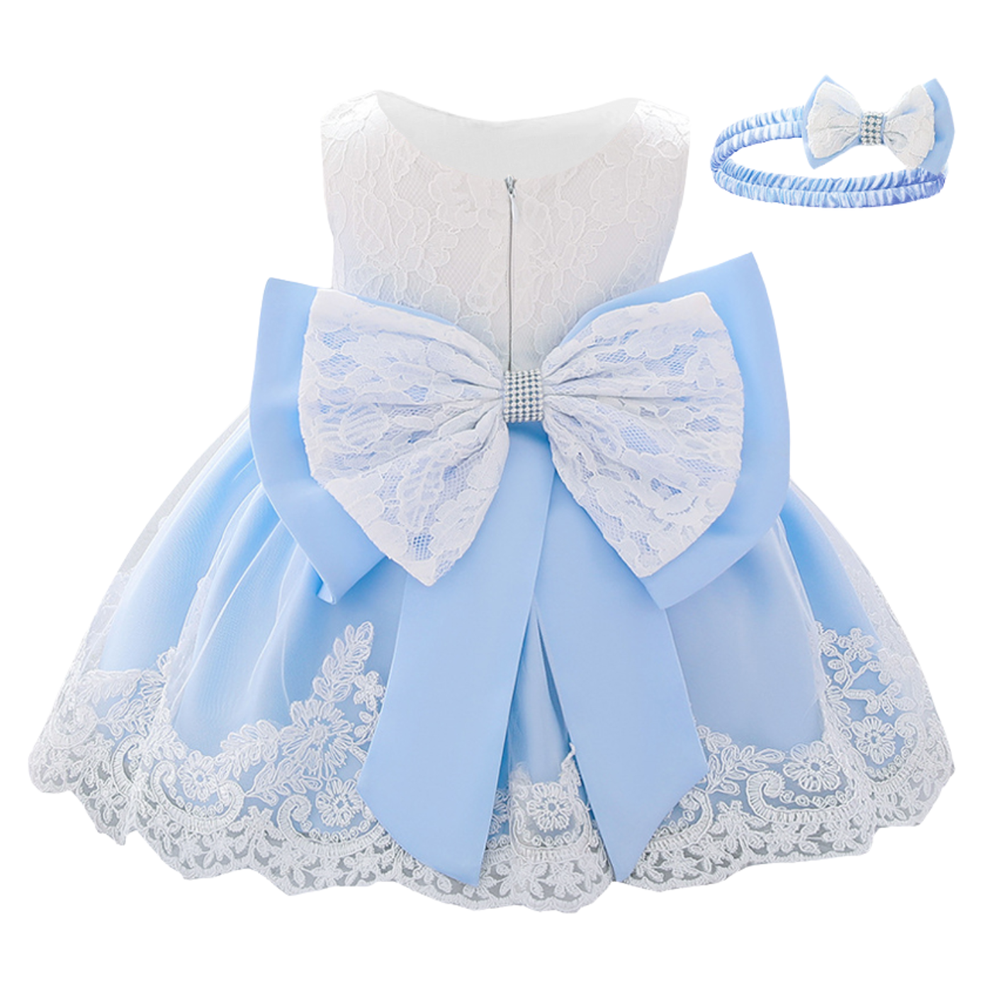 OkapiGlow™ Royal Grace Lace Baptism Dress & Headband Set