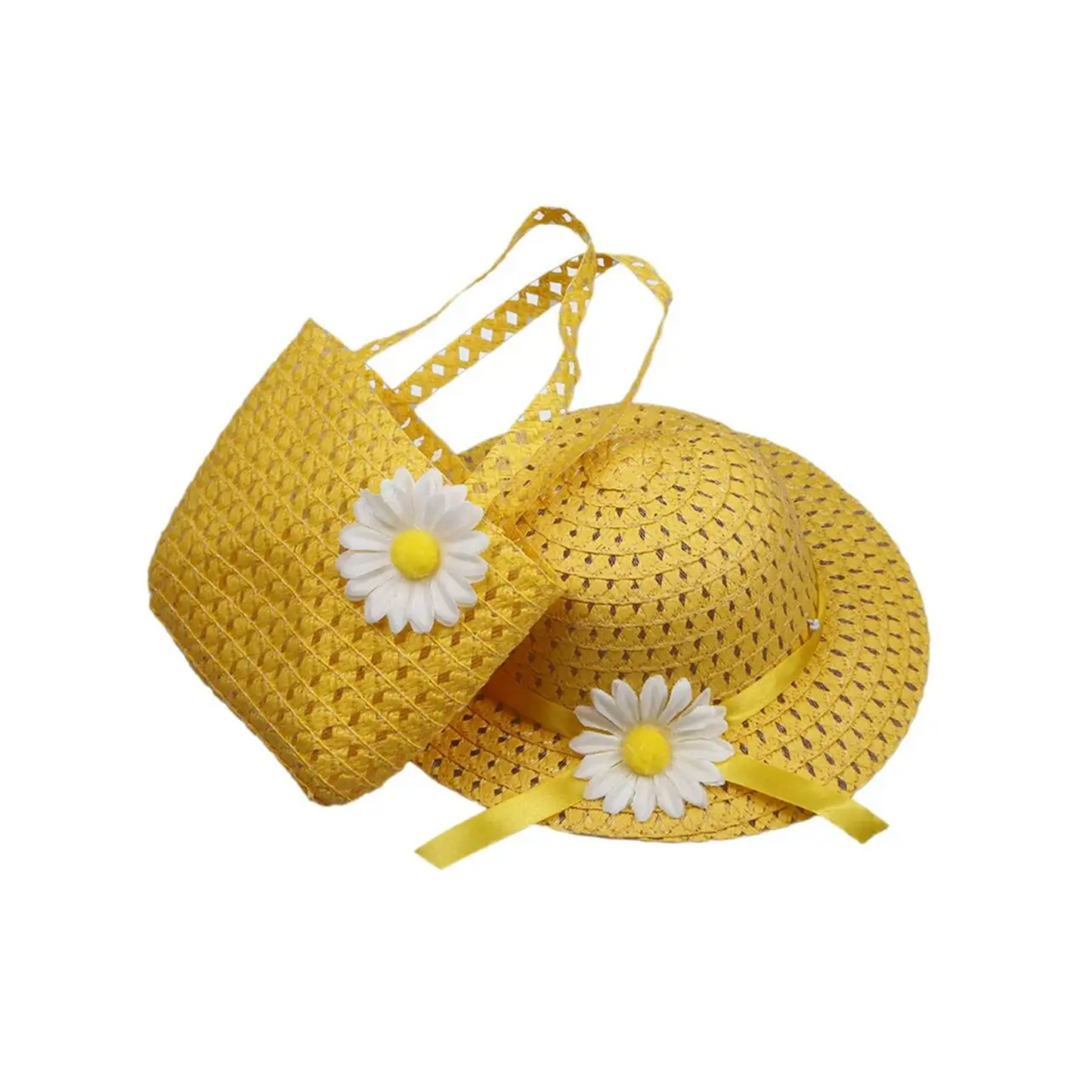 Girls Summer Straw Hat & Bag Set