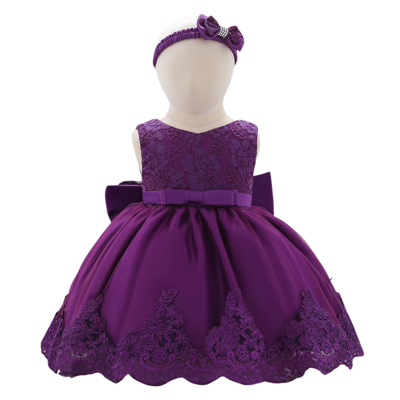 OkapiGlow™ Royal Grace Lace Baptism Dress & Headband Set