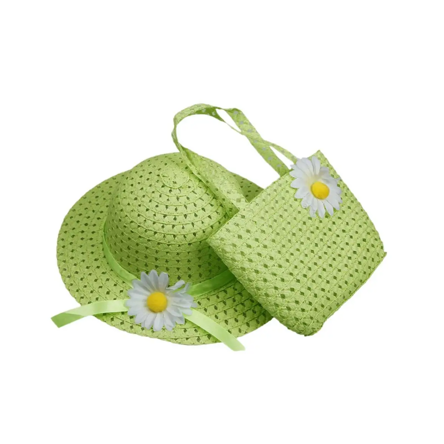 Girls Summer Straw Hat & Bag Set