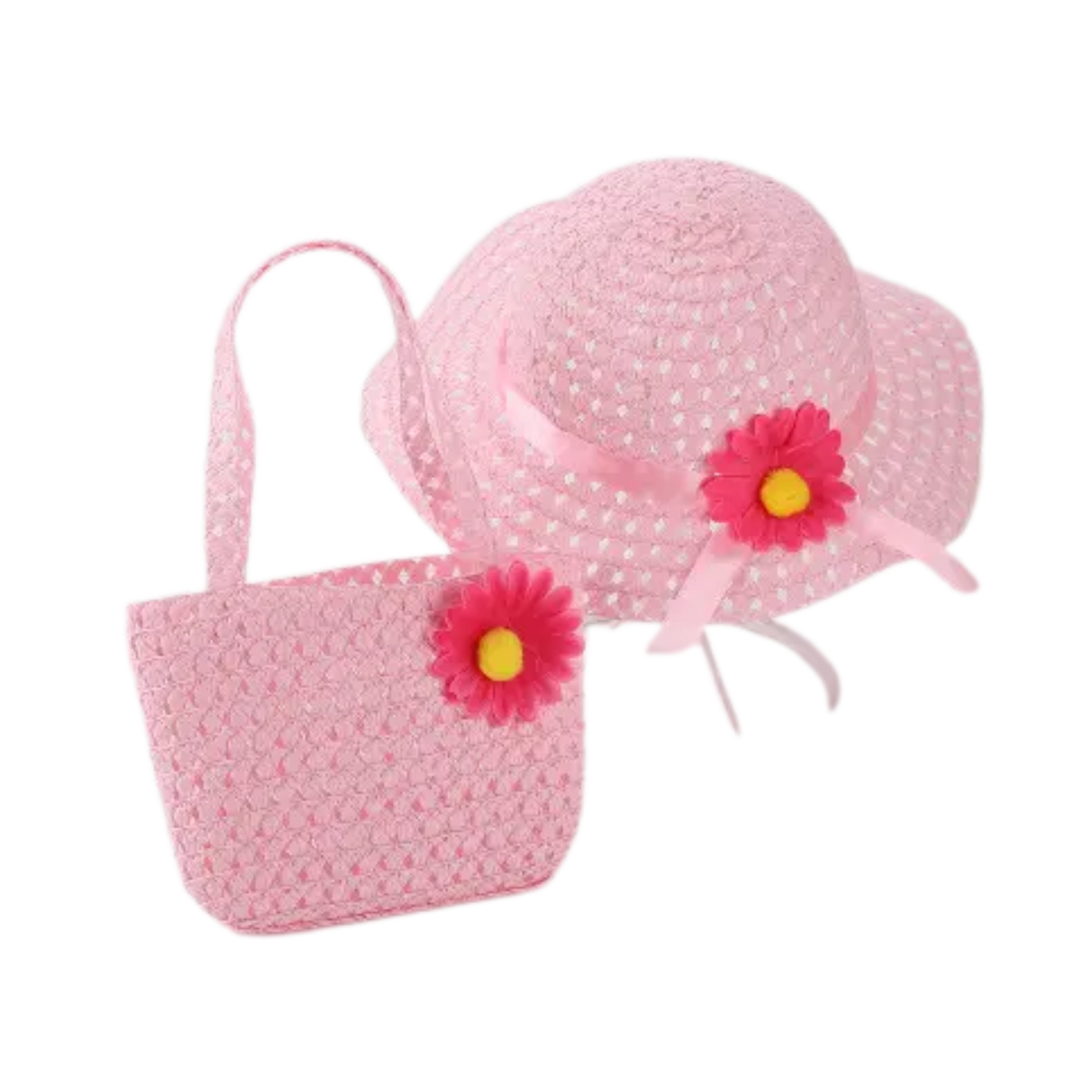 Girls Summer Straw Hat & Bag Set