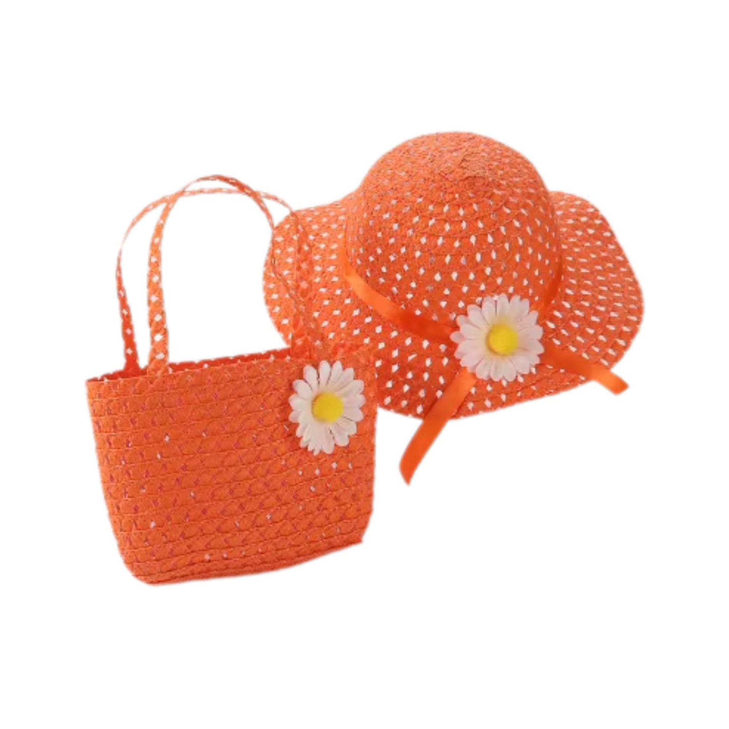 Girls Summer Straw Hat & Bag Set