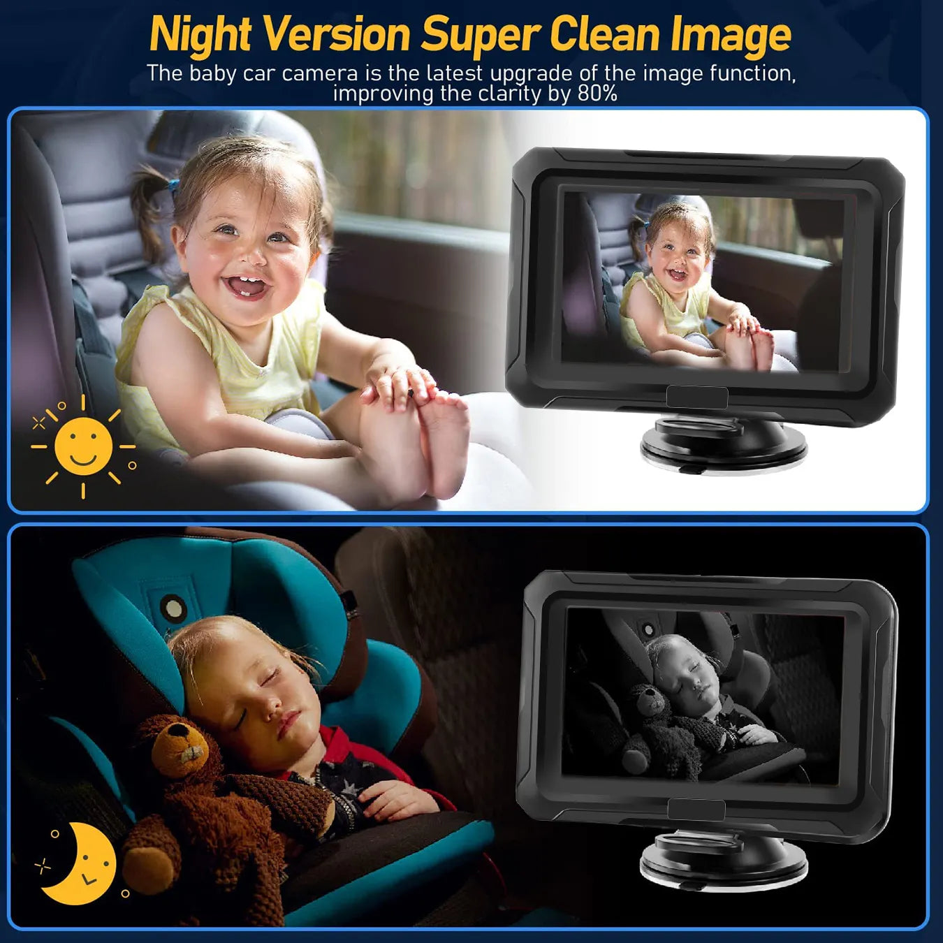 Monitor de bebé para coche: cámara de visión nocturna de 1080p