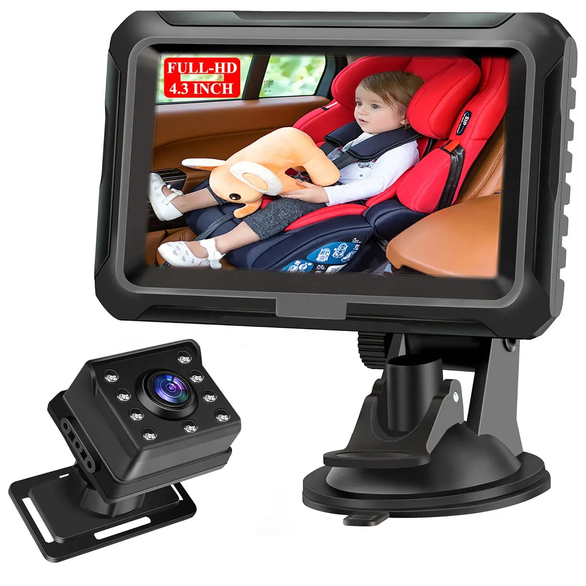 Monitor de bebé para coche: cámara de visión nocturna de 1080p