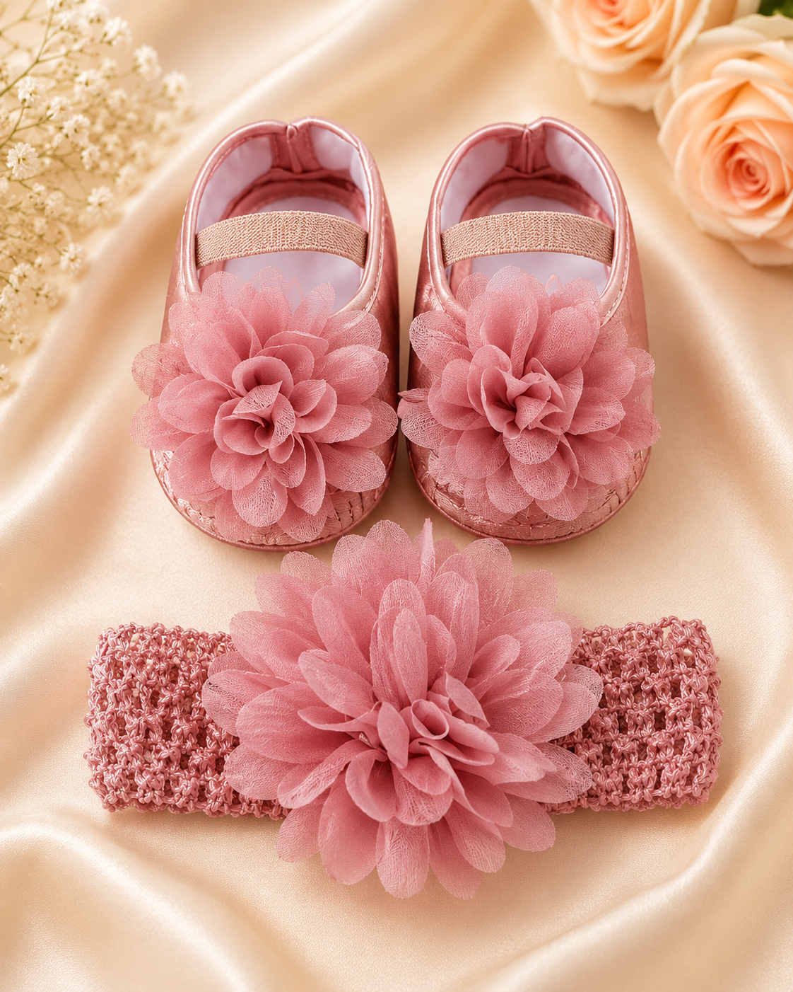 Luxe Bloom Baby Shoe & Headband Set