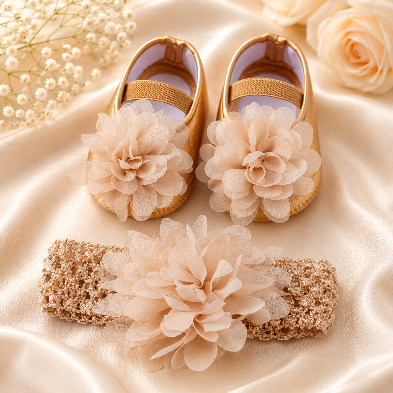 Luxe Bloom Baby Shoe & Headband Set