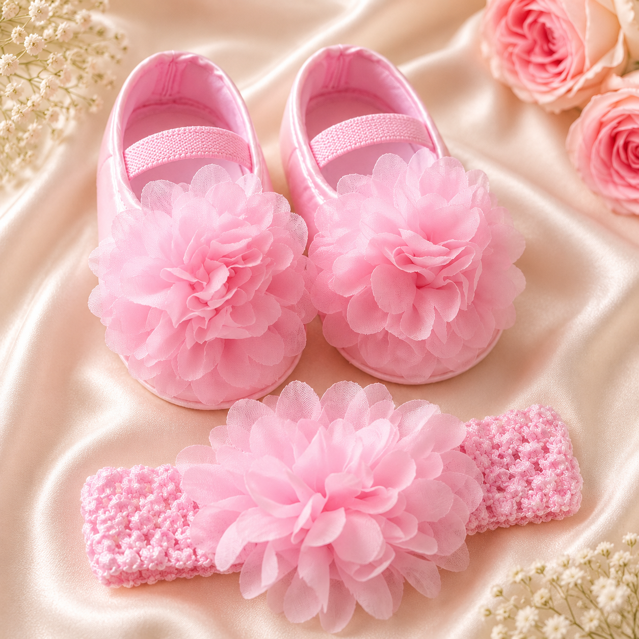 Luxe Bloom Baby Shoe & Headband Set