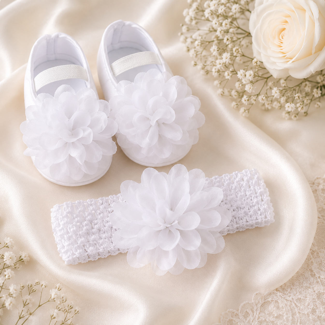 Luxe Bloom Baby Shoe & Headband Set