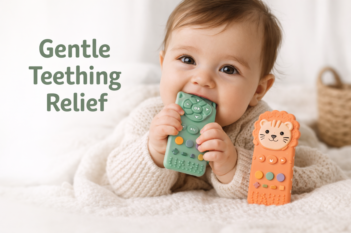 OkapiGlow™ Sensory Silicone Teether – Soothing Relief & Playful Development (Lion & Kitty Collection)