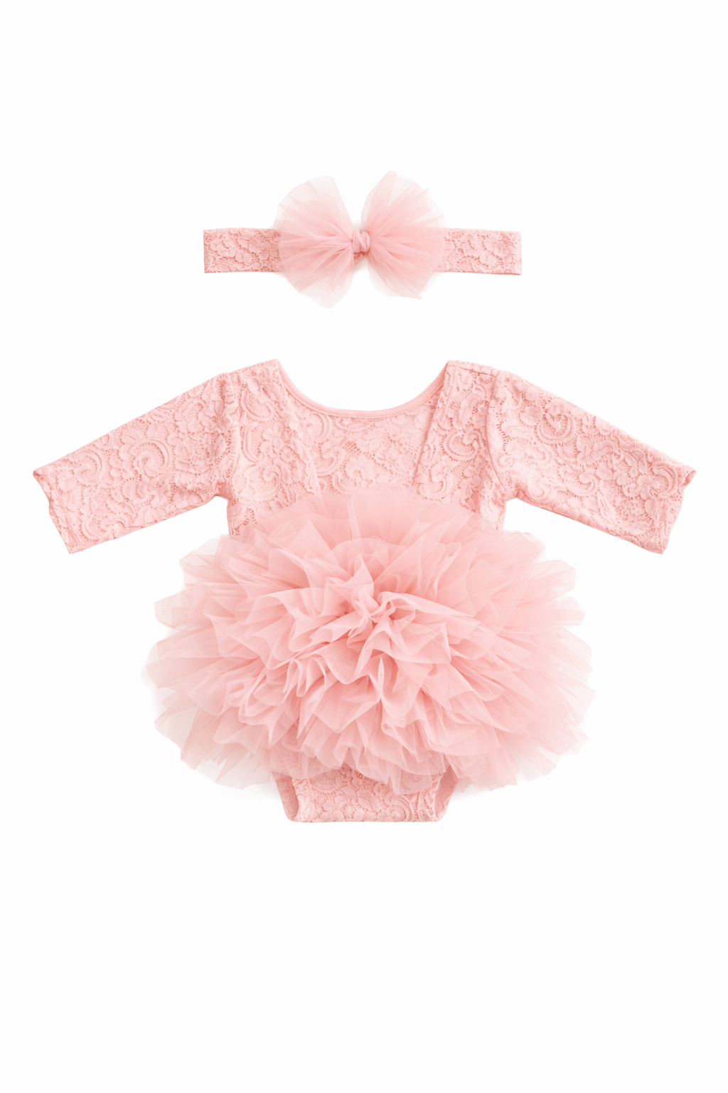 Luxe Lace Baby Tutu Romper Set – Long Sleeve Bodysuit with Matching Headband